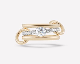 5 MM Rundschliff Moissanite CZ Solitaire Ringseite Voll Eternity Band mit zwei Plain Ring Connector Band, Spinelli Kilcollin Frauen Ring