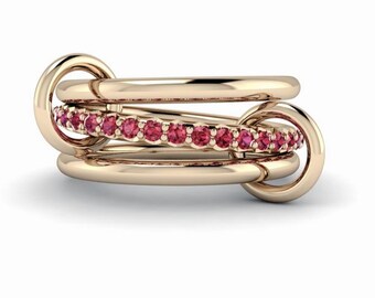 Red Ruby CZ Eternity Band With Two Plain Silver Ring Connector, SPINELLI KILCOLLIN Band, Prong Set Handmade Stacking Band, Wedding band