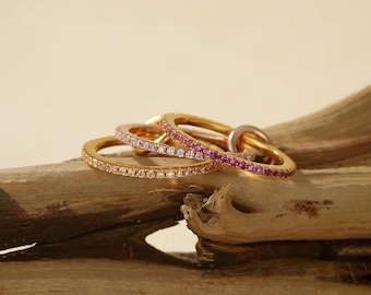 SPINELLI KILCOLLIN Ring, 18k Gold überzogener handgemachter Multi-Saphir CZ Eternity Multi-Bandring, ineinandergreifendes Band, Aussagering-Ehering