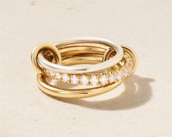 Anillo de eternidad completo de moissanita blanca bañado en oro de 14 k con anillo conector de múltiples eslabones, anillo SPINELLI KILCOLLIN, delicado anillo apilable hecho a mano.