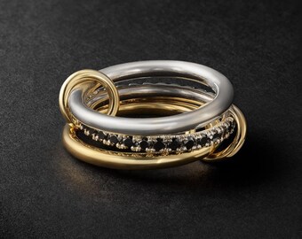 Spinelli Kilcollin Handgemachter Schwarzer Onyx Eternity Ring, Ineinandergreifendes Multi Band, Sterling Silber Ehering, Vergoldet PlainRing