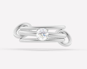 SPINELLI KILCOLLIN band, Sterling Silver Moissanite Solitaire Ring With Multi Band Ring, Three Multi Connector Band, Wedding Stacking Band
