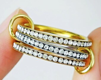 Drei Gold überzogene Moissanite volle Eternity-Band Multi-Link-3-Ring, SPINELLI KILCOLLIN Trendy New Bandring für Frauen, Stapelbandring