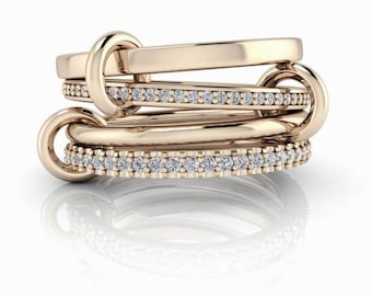 SPINELLI KILCOLLIN Ring, 14k Gold White Moissanite Eternity Band Multi link Connector Interlocking Ring, Statement Ring Dainty Stacking Ring