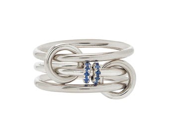 SPINELLI KILCOLLIN Sterling Silber Drei Schlichte Band mit 2 kleinen Blauen Saphir Eternity Band Ineinandergreifendes Spinner Band, Trendy Design Ringe
