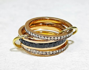 SPINELLI KILCOLLIN Band, 18k vergoldet schwarzer Onyx Cz quadratisches Eternity Band, handgefertigte Stapelband, Hochzeitsband, Statement stapelbarer Ring
