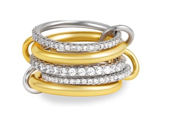 18k vergoldetes drei Moissanit Eternity Band, Multi Link Connector Band Schlichtes Band, Hochzeitsband Stapelband, SPINELLI KILCOLLIN Bands