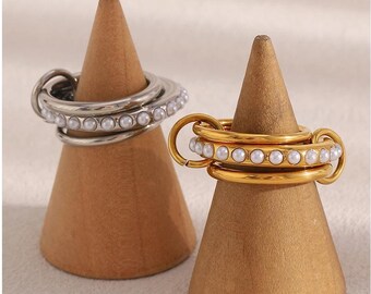 18k Vergoldete Weiße Birne Voll Eternity Bandring, Süßwasser Perle Ring, Statement Ring, Ehering, SPINELLI KILCOLLIN Perlen Bandring