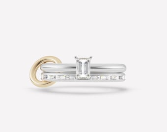 925 Sterlingsilber Moissanite Baguette Eternity Band mit Smaragd Cut Solitaire Ring Multi Link Connector Band, SPINELLI KILCOLLIN Ringe
