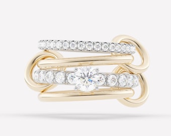 Zweifarbiger Solitär-Moissanitring mit voller Eternity-Band Multi Link-Stacking-Band für Frauen, SPINELLI KILCOLLIN Vergoldeter handgefertigter Ring