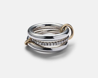 14k Gold Moissanite Diamond Multi Link Connected Ring Chunky Interlocking Ring Eternity Statement Wedding Band SPINELLI KILCOLLIN Band
