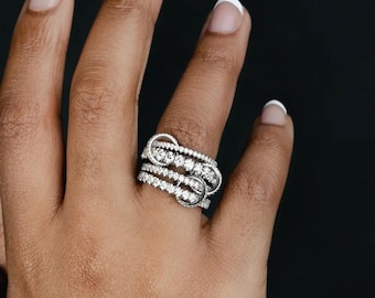 Moissanite Vier volle Eternity Bandring, Ewigkeit Verriegelung Band, Hochzeitsband, Statement Ring, Stapeln Band