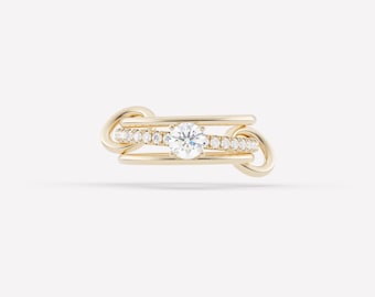 14k Gold überzogene weiße Moissanite CZ Solitaire Ring mit Eternity Band Multi Link Band, Stapeln Multi Band Ring, Hochzeit verbunden Band für sie