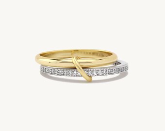 SPINELLI KILCOLLIN Band, Moissanit CZ Ewigkeitsband mit schlichtem Ringstecker, Prong-Set Moissanitband ineinandergreifendes silbernes Glattband