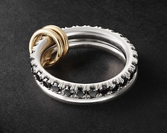 SPINELLI KILCOLLIN Sterling Silber Schwarzer Onyx CZ Eternity Band, ineinandergreifender Stapelring
