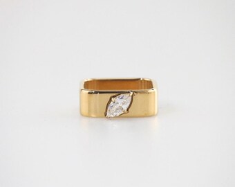 Moissanite Marquise Ring, quadratische Form Solid Silber Bandring, Prong Set Marquise Bandring, 18k vergoldeter Bandring, Stapel Statement Band
