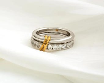 SPINELLI KILCOLLIN Ring, Round Cut Moissanite full Eternity Band With Plain Band Ring, 14k Gold Interlocking Band, Wedding Band Luxury Rings