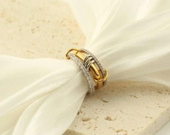 SPINELLI KILCOLLIN Ring, Round Cut Moissanite full Eternity Band With Plain Band Ring, 14k Gold Small Interlocking Ring, Wedding Stacks Ring