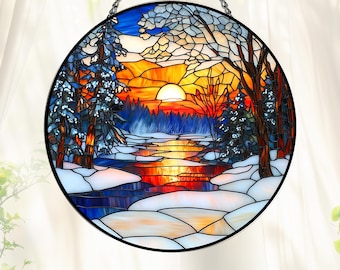 ステンドグラス　パネル　モザイクアート　雪景色 ステンドグラス パネル モザイクアート 雪景色 【公式通販】