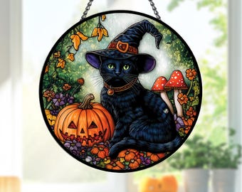 温室の黒猫：ステンドグラス風の窓掛け - Etsy 日本