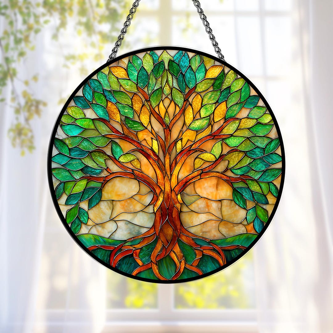 Stained Glass Tree of Life Window Hanging Decoration Nature Symbol ...