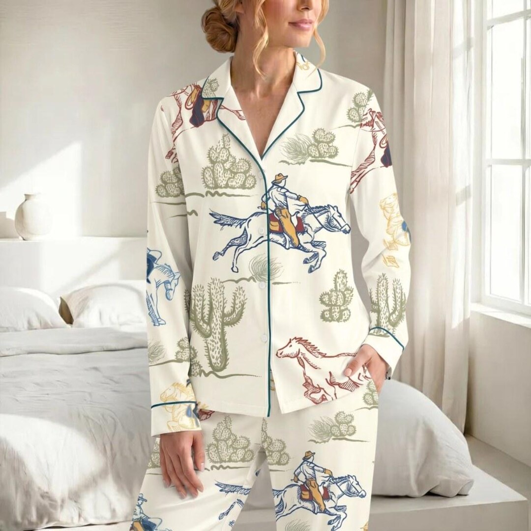 Last Rodeo Pyjamas Desert Cowboy Pajama Set, Vintage Western Cowboy Pajamas, Desert Cactus ...