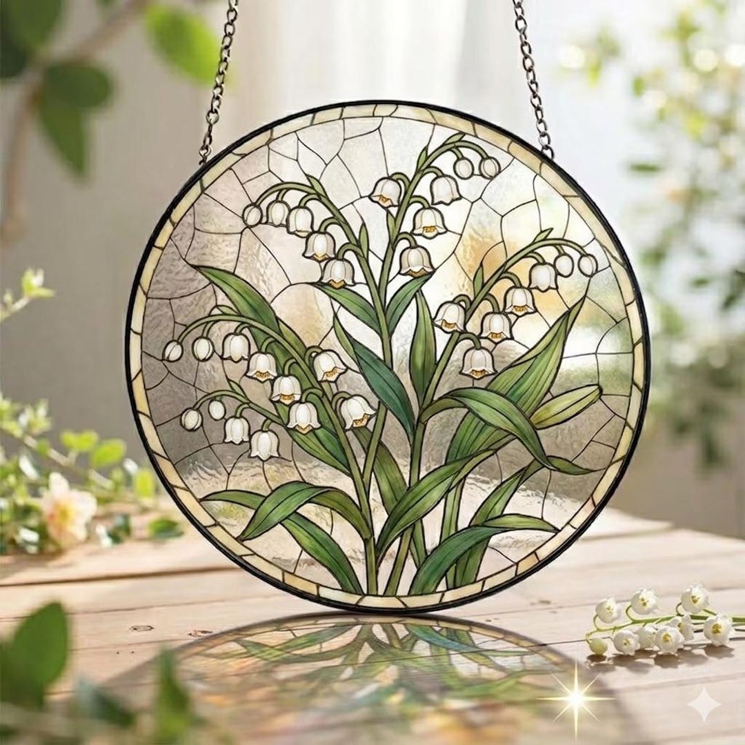 Stained Glass Lily of the Valley Suncatcher, Floral Window Hanging ...