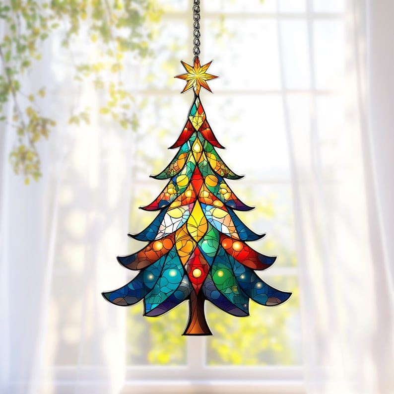 Acrylic Suncatcher Christmas Tree Window Hanging, Colorful Holiday ...