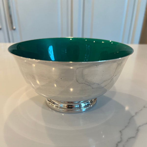 Reed & Barton Silver Bowl with Teal Green Enamel Interior,#1120, MCM,vintage silver bowl,Reed and Barton