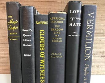 Black Decorative Books: Set of 6 Vintage Staging Books
