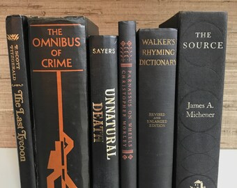 Black Decorative Books: Set of 6 Vintage Staging Books