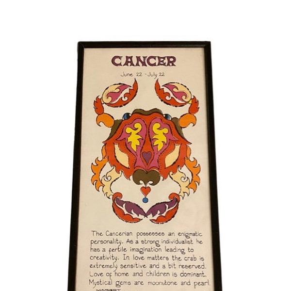 Vintage Margot Johnson 1967,Zodiac Lithograph, Cancer, Soovia Janis Inc,Mid Century Modern, Zodiac Pop Art Print Framed