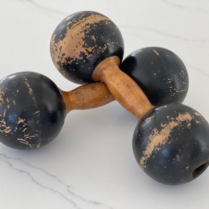 Vintage Wooden Dumbbells,Black,Rustic distressed,antique athletic,rustic decor,antique weight equipment,man cave decor, wood barbells