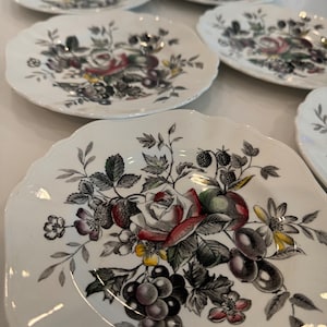 J G Meakin,Gainsborough,Set of 8 Square Dessert Plate England Staffordshire,Ironstone Dinnerware,Hand Engraved Transferware,Floral pattern