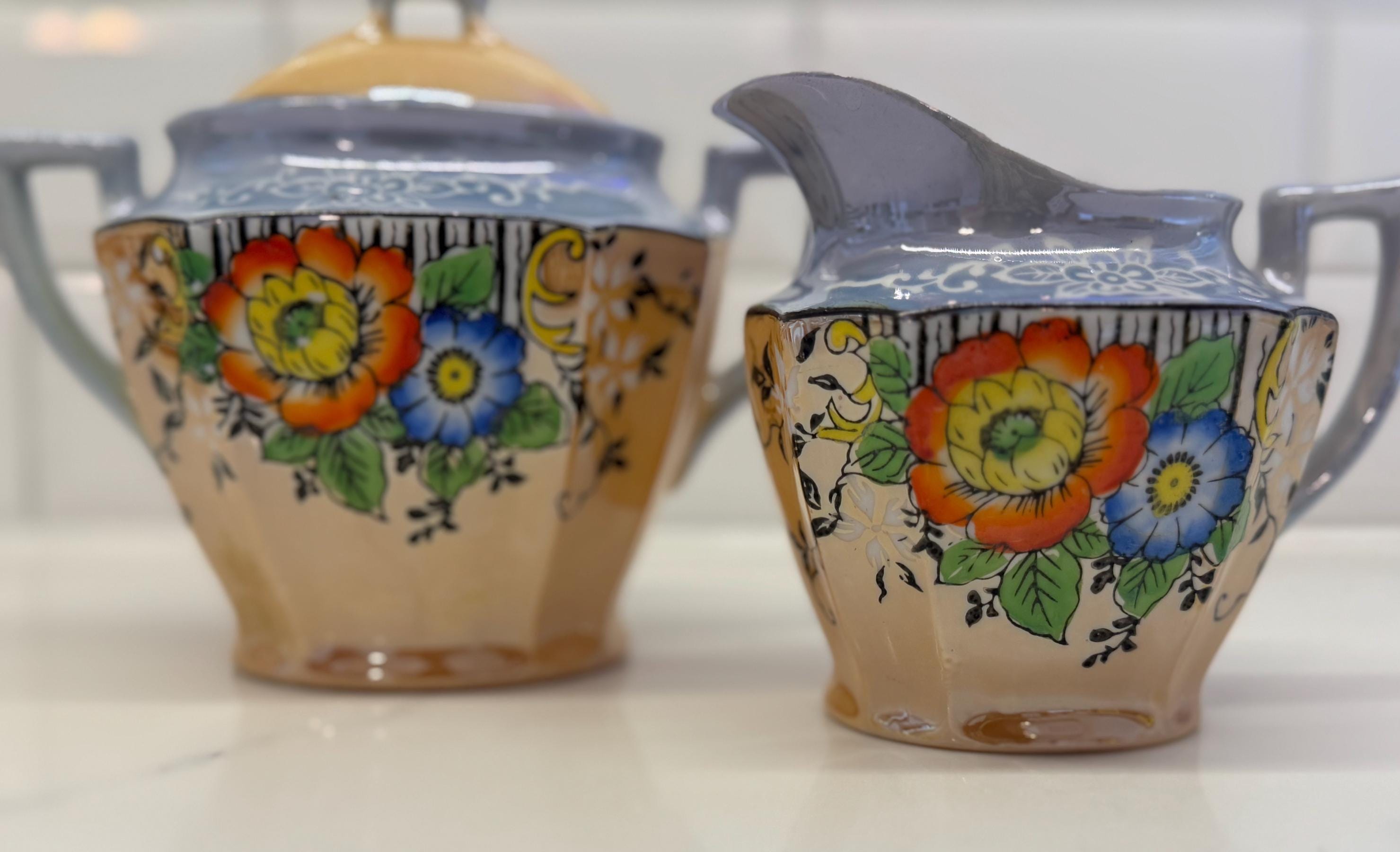 アンティーク♡japy スズラン&スミレ　フルセットキャニスター　ピンク　希少❣️ Lusterware Sugar Bowl Creamer Japan - Etsy