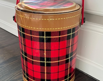 Vintage Hamilton Skotch Party Bucket: Red Plaid Retro Cooler, 1950s