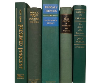 Vintage Green Book Set: Decorative Staging Books, Bookcase Decor