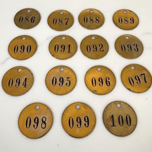 Vintage Round Brass Number Tag: Cattle/Keychain - Pick Number 86-100