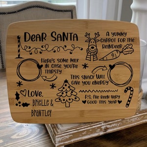 Cookies for Santa Tray- Laser Engraved Cutting Board-Christmas Platter-Bamboo Plate- Christmas Plate-milk for Santa- personalized Santa Tray