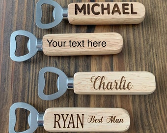 Personalized Bottle Opener, Groomsmen Gift, Wood Bottle Opener, Wedding Favors, usher gifts, Beer Opener, Anniversary Gift, Valentines Gift