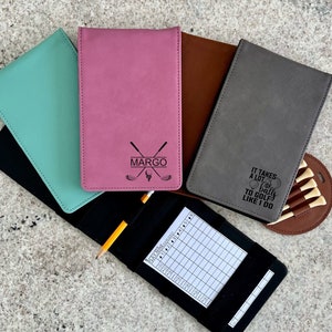 Golf Scorecard & Yardage Book Holder, Personalized Golf Gift, Mens Engraved Gold Score card Holder,
