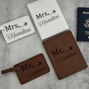 Passport Cover and luggage Tag, Personalized Cover, Passport Holder, Custom Travel Case, Bride and Groom Gift, Leather Passport Cover