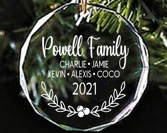 Personalized Crystal Ornament-Family 2021 Ornament-Crystal Ornament-Personalized Ornament-Name Ornament-Crystal Ornament-Engraved