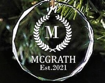 Personalized Crystal Ornament-Name Established Date -Crystal Ornament-Personalized Ornament-Wedding Ornament-Crystal Ornament-Engraved