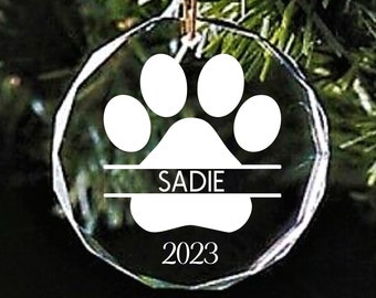 Personalized Pet Paw Ornament, Pet Ornament-Crystal Ornament-Personalized Ornament-Ornament- Dog Ornament- Animal Ornaments-Engraved