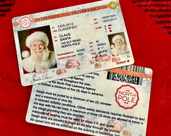 Santa's License, Lost Driving License, Christmas Decor, Stocking Stuffer, Santa Sleigh ID