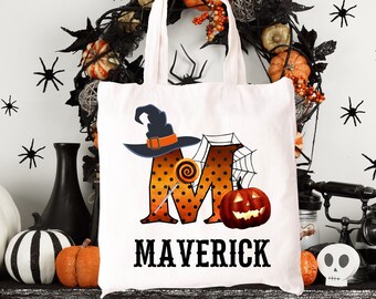 Personalized Halloween Trick or Treat Tote Bag, Canvas Sublimation Halloween Bag,  Personalized Pumpkin, truck Candy Bag Treat Bag