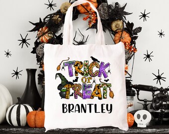 Personalized Halloween Trick or Treat Tote Bag, Canvas Sublimation Halloween Bag,  Personalized Pumpkin, truck Candy Bag Treat Bag