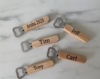 Personalized Bottle Opener, Groomsmen Gift, Wood Bottle Opener, Wedding Favors, usher gifts, Beer Opener, Anniversary Gift, Valentines Gift