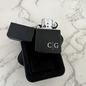 Groomsmen Lighters Personalized Monogram Lighter Case, Engraved Black Lighter, Mens Gift Custom Lighters for Him, Anniversary Gifts for Men